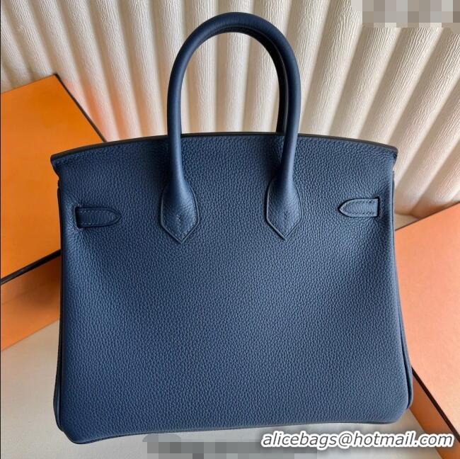 Famous Brand Hermes Birkin 25cm Bag in Togo Calfskin Leather HE25 Stone Blue 2025 (Full Handmade)