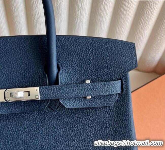 Famous Brand Hermes Birkin 25cm Bag in Togo Calfskin Leather HE25 Stone Blue 2025 (Full Handmade)