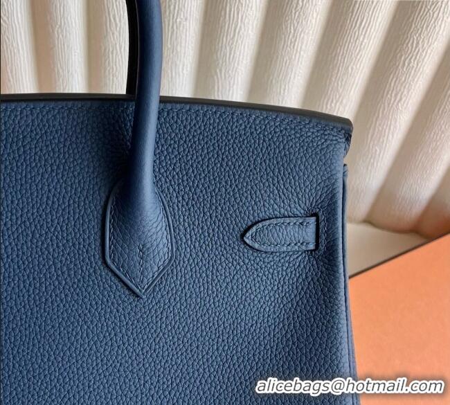 Famous Brand Hermes Birkin 25cm Bag in Togo Calfskin Leather HE25 Stone Blue 2025 (Full Handmade)