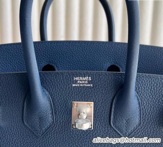 Famous Brand Hermes Birkin 25cm Bag in Togo Calfskin Leather HE25 Stone Blue 2025 (Full Handmade)