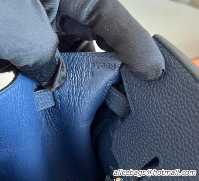 Famous Brand Hermes Birkin 25cm Bag in Togo Calfskin Leather HE25 Stone Blue 2025 (Full Handmade)