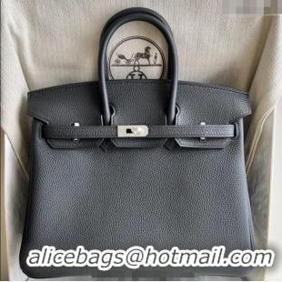 New Discount Hermes Birkin 25cm Bag in Togo Calfskin Leather HE25 Black/Silver 2025 (Full Handmade)