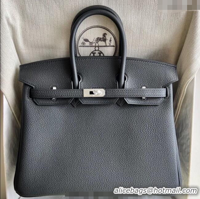New Discount Hermes Birkin 25cm Bag in Togo Calfskin Leather HE25 Black/Silver 2025 (Full Handmade)