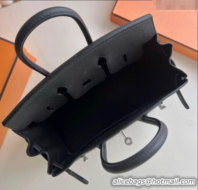 New Discount Hermes Birkin 25cm Bag in Togo Calfskin Leather HE25 Black/Silver 2025 (Full Handmade)