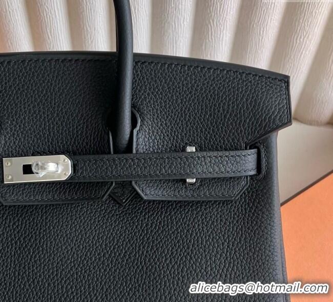 New Discount Hermes Birkin 25cm Bag in Togo Calfskin Leather HE25 Black/Silver 2025 (Full Handmade)