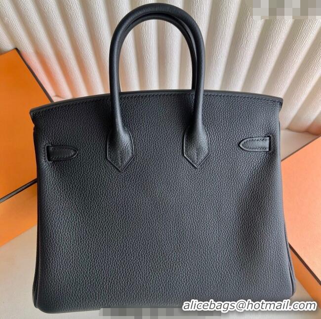 New Discount Hermes Birkin 25cm Bag in Togo Calfskin Leather HE25 Black/Silver 2025 (Full Handmade)