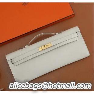 Best Quality Hermes Kelly Cut Clutch Bag in Original Swift Leather H0307 Milk Shake White/Gold (Full Handmade)