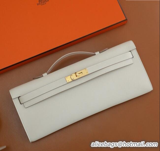 Best Quality Hermes Kelly Cut Clutch Bag in Original Swift Leather H0307 Milk Shake White/Gold (Full Handmade)