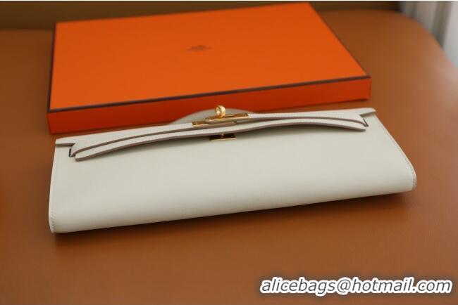 Best Quality Hermes Kelly Cut Clutch Bag in Original Swift Leather H0307 Milk Shake White/Gold (Full Handmade)