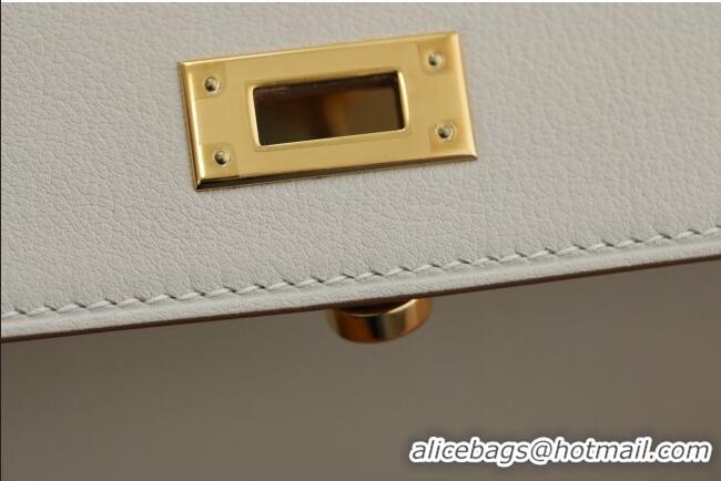 Best Quality Hermes Kelly Cut Clutch Bag in Original Swift Leather H0307 Milk Shake White/Gold (Full Handmade)