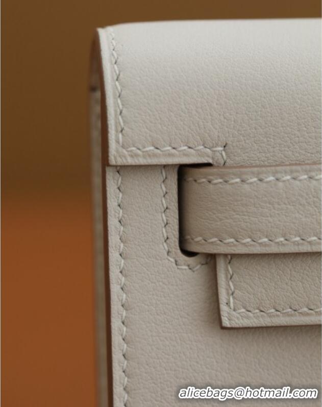 Best Quality Hermes Kelly Cut Clutch Bag in Original Swift Leather H0307 Milk Shake White/Gold (Full Handmade)