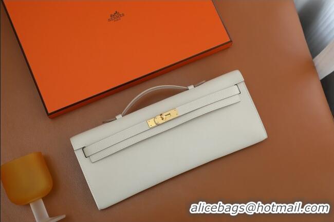Best Quality Hermes Kelly Cut Clutch Bag in Original Swift Leather H0307 Milk Shake White/Gold (Full Handmade)
