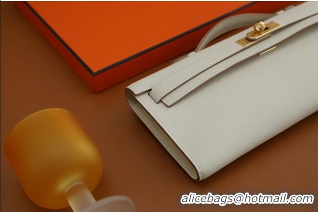 Best Quality Hermes Kelly Cut Clutch Bag in Original Swift Leather H0307 Milk Shake White/Gold (Full Handmade)