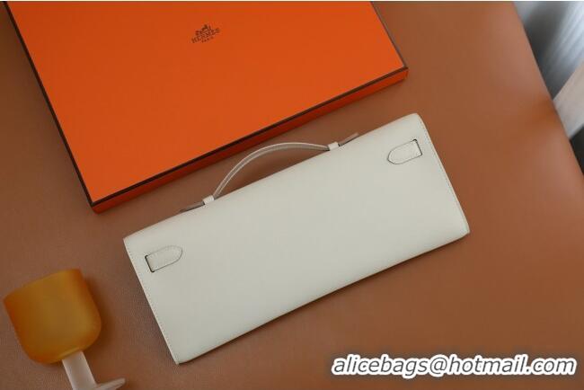 Best Quality Hermes Kelly Cut Clutch Bag in Original Swift Leather H0307 Milk Shake White/Gold (Full Handmade)