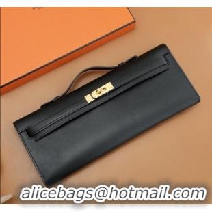 Affordable Price Hermes Kelly Cut Clutch Bag in Original Swift Leather H0307 Black/Gold (Full Handmade)