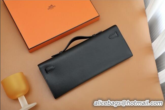 Affordable Price Hermes Kelly Cut Clutch Bag in Original Swift Leather H0307 Black/Gold (Full Handmade)