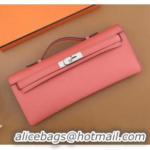 Promotional Hermes Kelly Cut Clutch Bag in Original Swift Leather H0307 Pink Texas/Silver (Full Handmade)