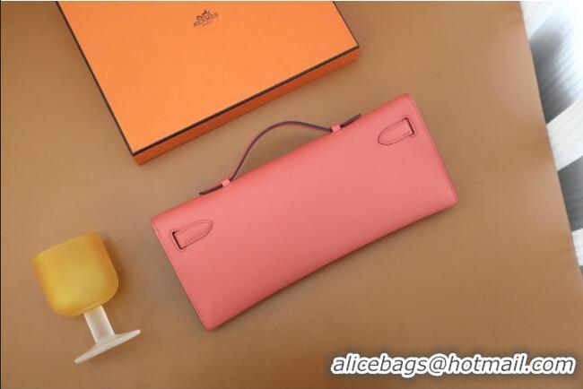 Promotional Hermes Kelly Cut Clutch Bag in Original Swift Leather H0307 Pink Texas/Silver (Full Handmade)