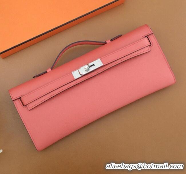 Promotional Hermes Kelly Cut Clutch Bag in Original Swift Leather H0307 Pink Texas/Silver (Full Handmade)