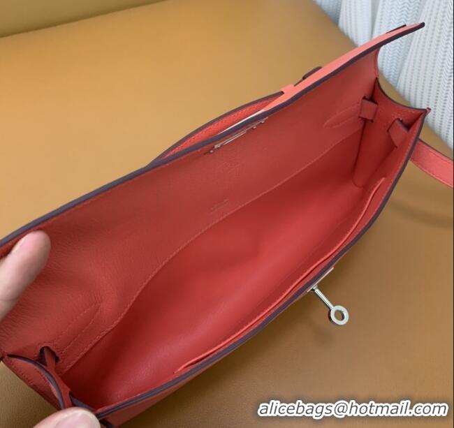 Promotional Hermes Kelly Cut Clutch Bag in Original Swift Leather H0307 Pink Texas/Silver (Full Handmade)