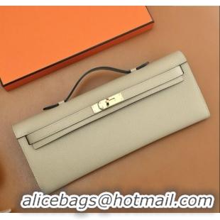 New Fashion Hermes Kelly Cut Clutch Bag in Original Swift Leather H0307 Trench Grey/Gold (Full Handmade)