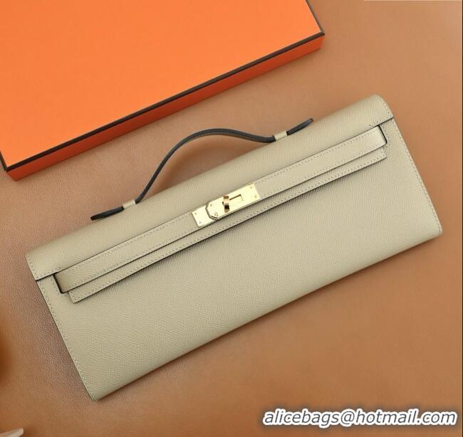 New Fashion Hermes Kelly Cut Clutch Bag in Original Swift Leather H0307 Trench Grey/Gold (Full Handmade)