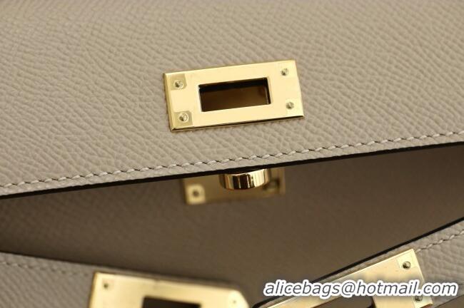 New Fashion Hermes Kelly Cut Clutch Bag in Original Swift Leather H0307 Trench Grey/Gold (Full Handmade)