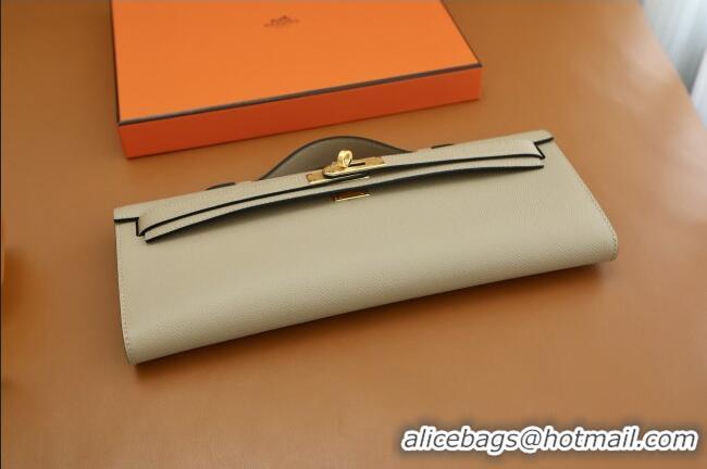 New Fashion Hermes Kelly Cut Clutch Bag in Original Swift Leather H0307 Trench Grey/Gold (Full Handmade)