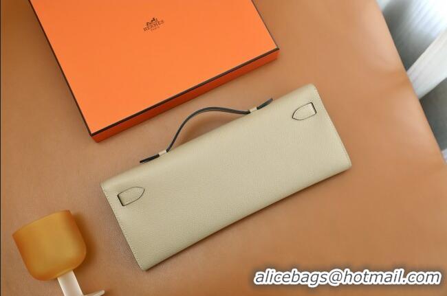 New Fashion Hermes Kelly Cut Clutch Bag in Original Swift Leather H0307 Trench Grey/Gold (Full Handmade)