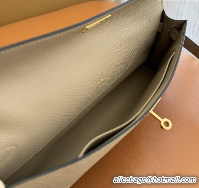 New Fashion Hermes Kelly Cut Clutch Bag in Original Swift Leather H0307 Trench Grey/Gold (Full Handmade)