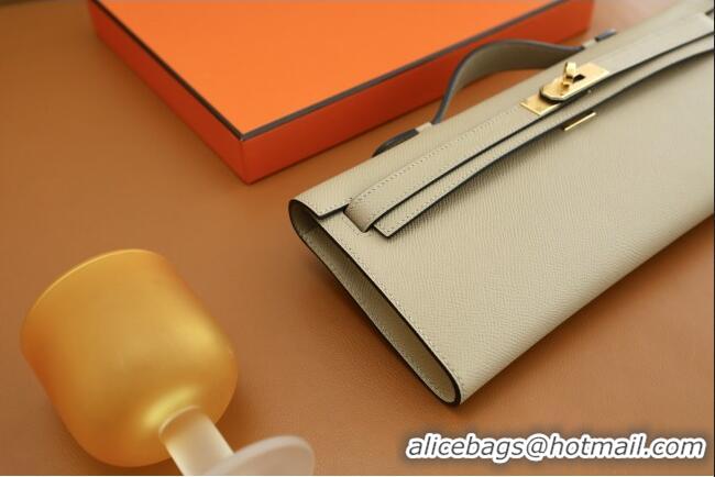 New Fashion Hermes Kelly Cut Clutch Bag in Original Swift Leather H0307 Trench Grey/Gold (Full Handmade)