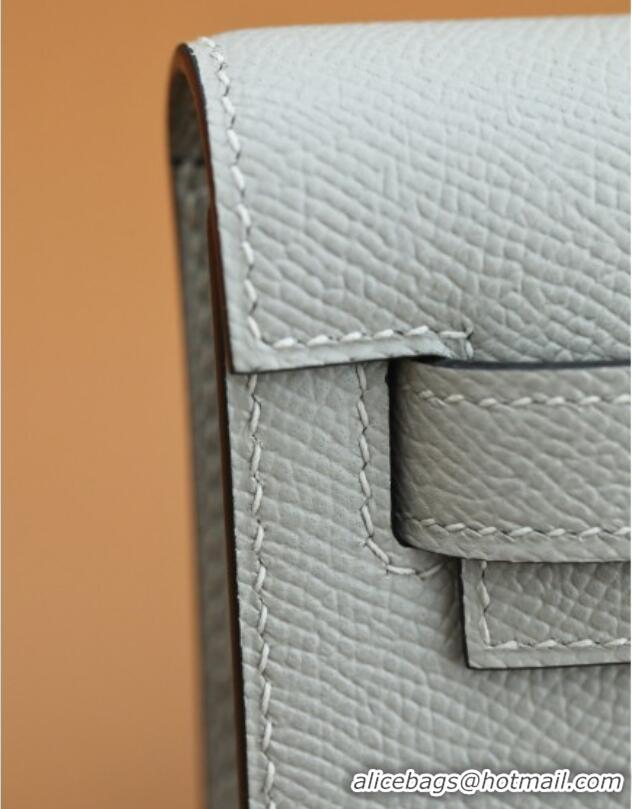 Top Quality Hermes Kelly Cut Clutch Bag in Original Swift Leather H0307 Sea Mew Grey/Silver (Full Handmade)