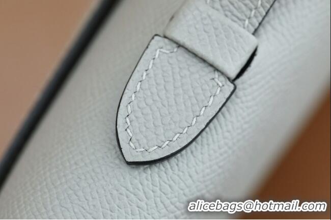Top Quality Hermes Kelly Cut Clutch Bag in Original Swift Leather H0307 Sea Mew Grey/Silver (Full Handmade)
