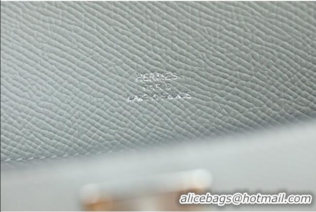 Top Quality Hermes Kelly Cut Clutch Bag in Original Swift Leather H0307 Sea Mew Grey/Silver (Full Handmade)