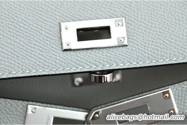 Top Quality Hermes Kelly Cut Clutch Bag in Original Swift Leather H0307 Sea Mew Grey/Silver (Full Handmade)