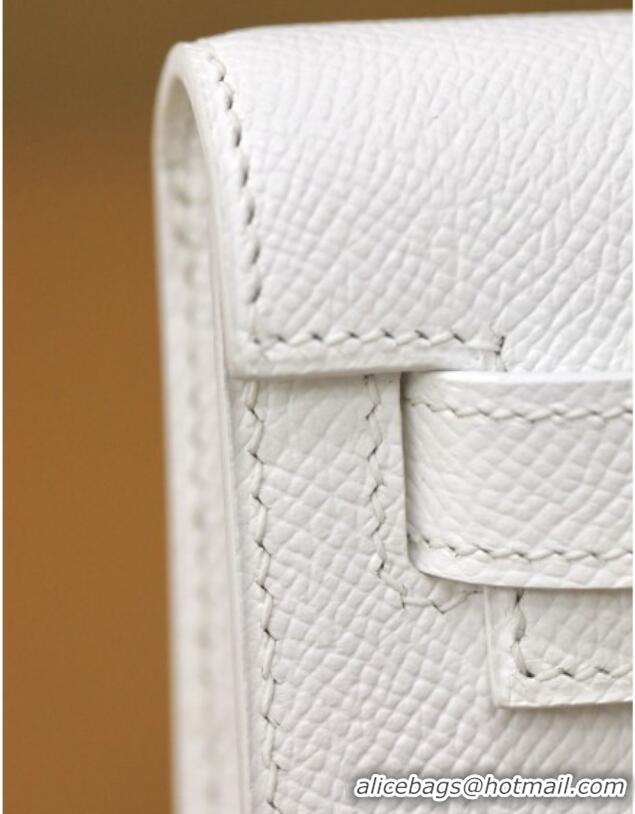 Luxury Discount Hermes Kelly Cut Clutch Bag in Original Swift Leather H0307 Pure White/Silver (Full Handmade)