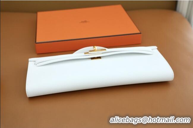 Buy Fashionable Hermes Kelly Cut Clutch Bag in Original Swift Leather H0307 Pure White/Gold (Full Handmade)