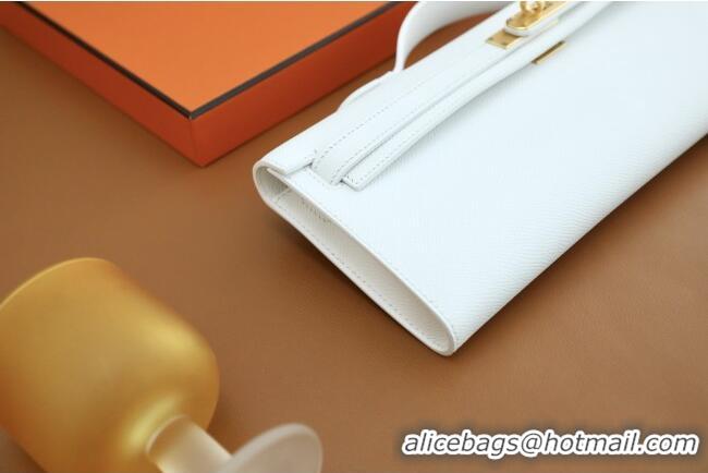 Buy Fashionable Hermes Kelly Cut Clutch Bag in Original Swift Leather H0307 Pure White/Gold (Full Handmade)