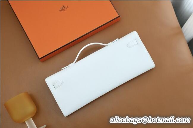 Buy Fashionable Hermes Kelly Cut Clutch Bag in Original Swift Leather H0307 Pure White/Gold (Full Handmade)