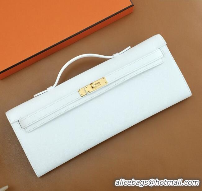 Buy Fashionable Hermes Kelly Cut Clutch Bag in Original Swift Leather H0307 Pure White/Gold (Full Handmade)