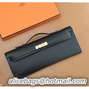 Spot Bulk Hermes Kelly Cut Clutch Bag in Original Swift Leather H0307 Black/Gold (Full Handmade)