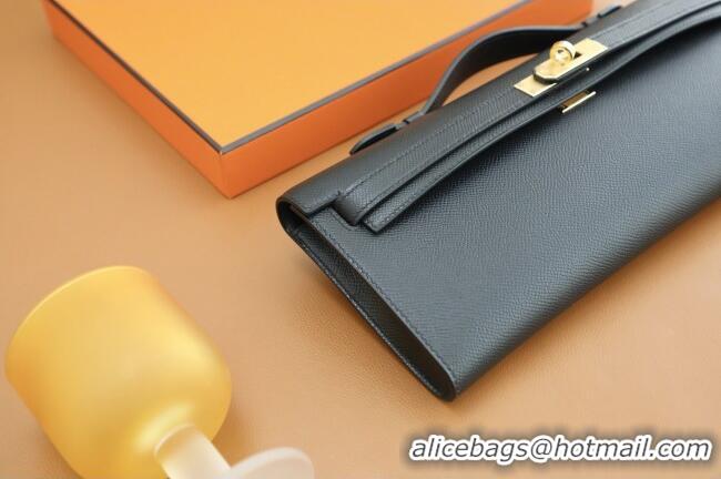 Spot Bulk Hermes Kelly Cut Clutch Bag in Original Swift Leather H0307 Black/Gold (Full Handmade)