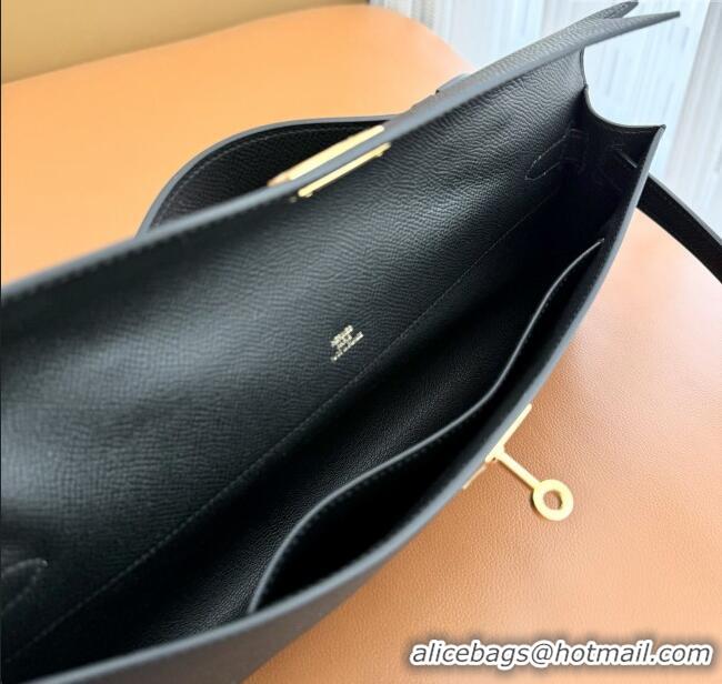 Spot Bulk Hermes Kelly Cut Clutch Bag in Original Swift Leather H0307 Black/Gold (Full Handmade)