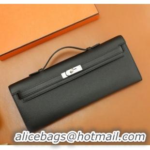Trendy Design Hermes Kelly Cut Clutch Bag in Original Swift Leather H0307 Black/Silver (Full Handmade)