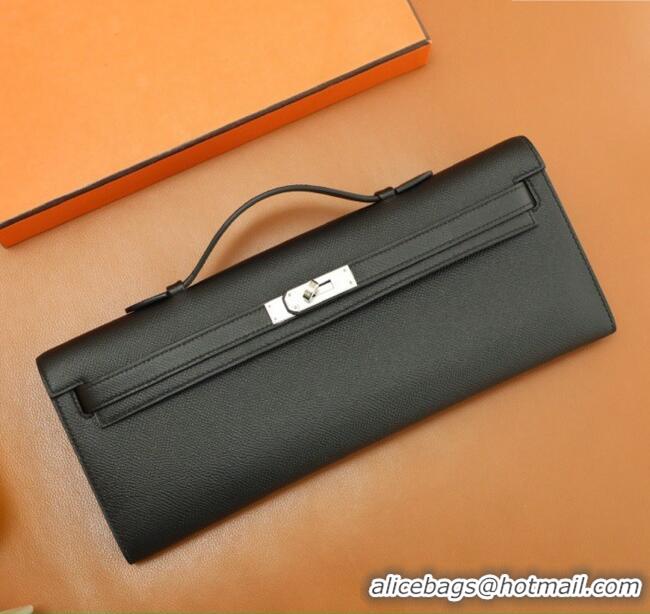 Trendy Design Hermes Kelly Cut Clutch Bag in Original Swift Leather H0307 Black/Silver (Full Handmade)