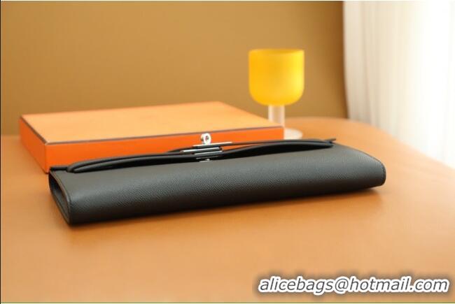 Trendy Design Hermes Kelly Cut Clutch Bag in Original Swift Leather H0307 Black/Silver (Full Handmade)