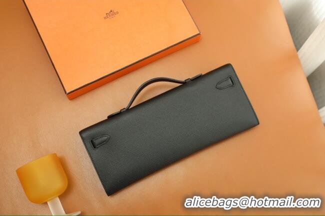 Trendy Design Hermes Kelly Cut Clutch Bag in Original Swift Leather H0307 Black/Silver (Full Handmade)