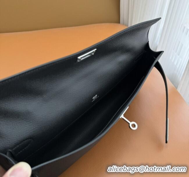 Trendy Design Hermes Kelly Cut Clutch Bag in Original Swift Leather H0307 Black/Silver (Full Handmade)
