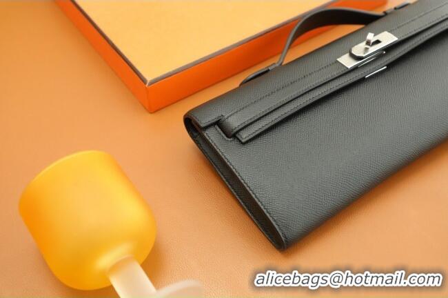 Trendy Design Hermes Kelly Cut Clutch Bag in Original Swift Leather H0307 Black/Silver (Full Handmade)