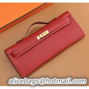 High Quality Hermes Kelly Cut Clutch Bag in Original Swift Leather H0307 National Flag Red/Gold (Full Handmade)